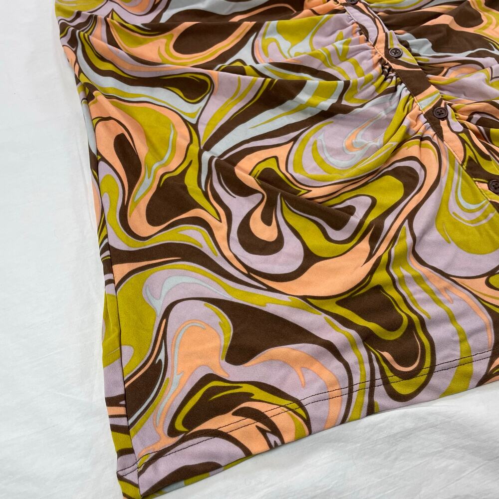 Rue21 Rue+ Psych Swirl Halter Dress Ruched Mini Retro Brown Green Pink 3X Plus - Picture 5 of 6